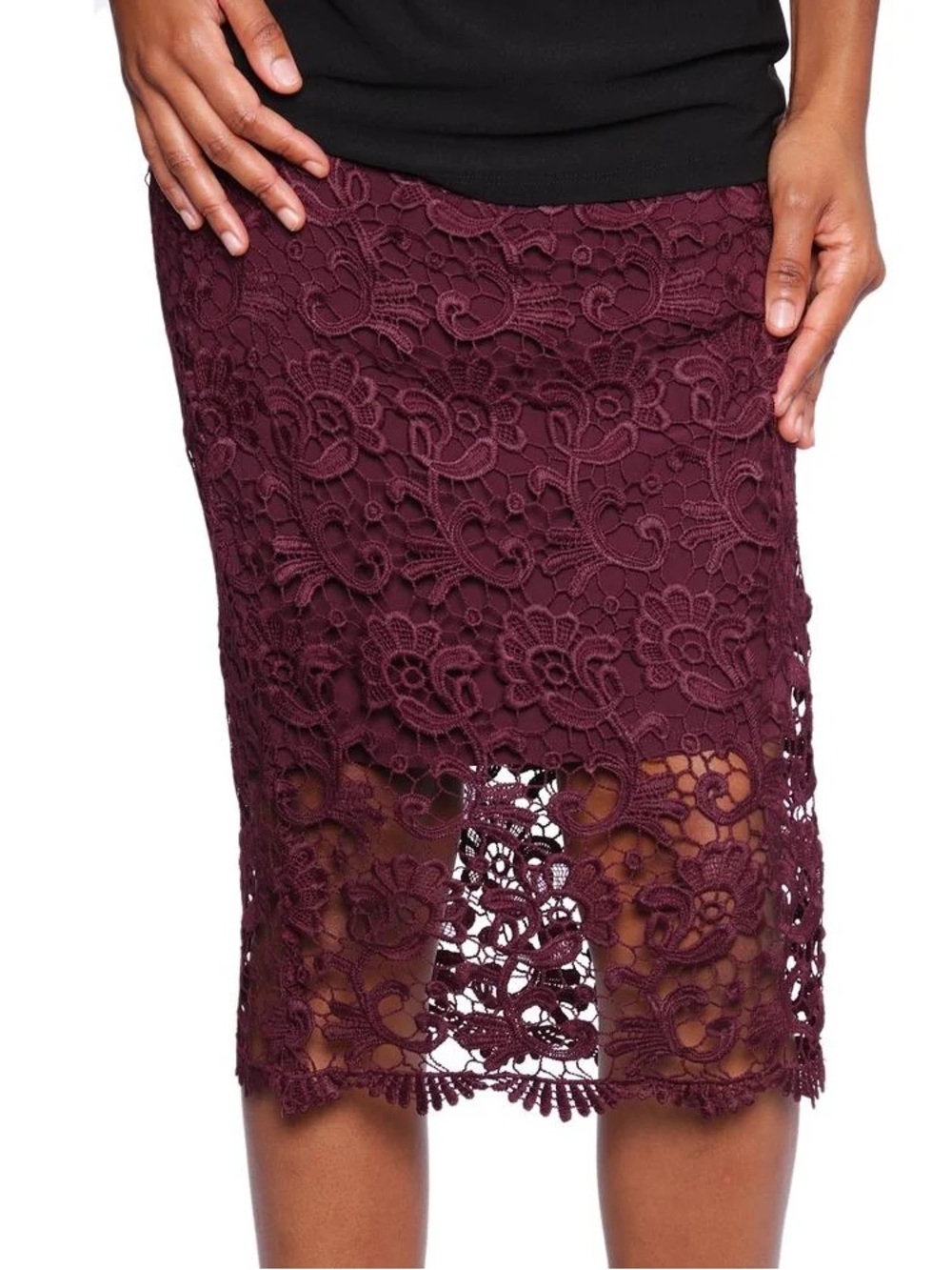 Bar‎ III Crochet Lace Midi Skirt Burgundy Size Small